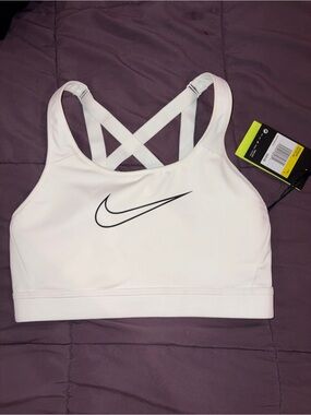 Nike White Cross-Back Medium Support Sports Bra with Black Swoosh Size Small NWT